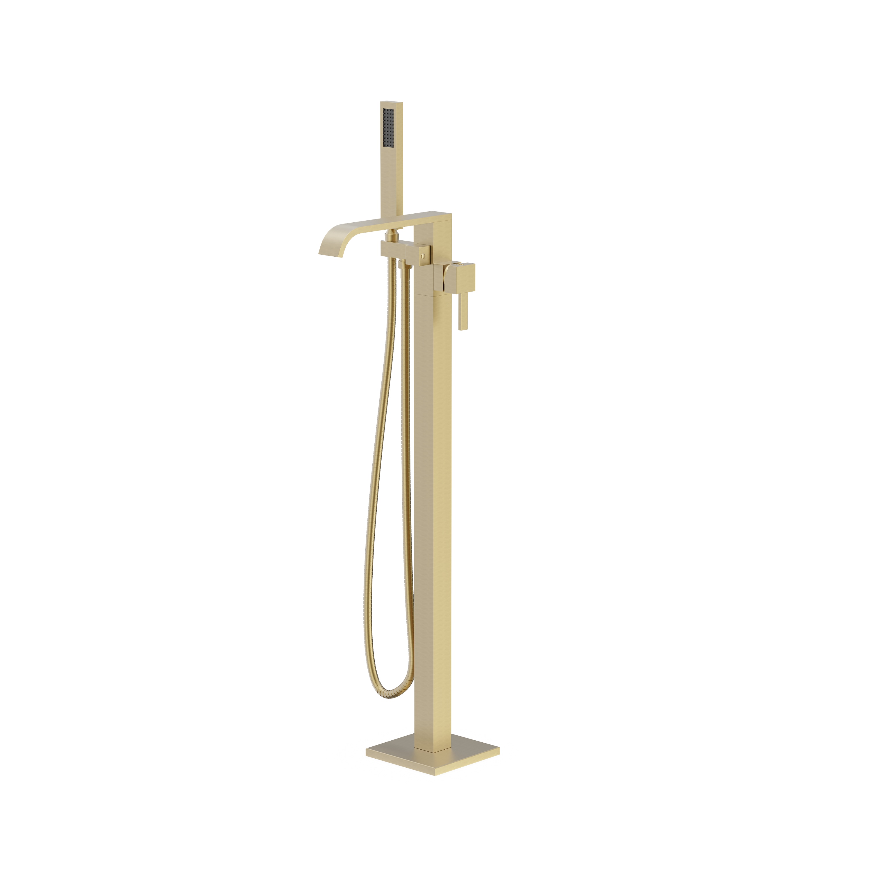 Freestanding Bathtub Faucet Tub Filler Brass Brushed Gold Floor Mount Faucets Brass Single Handle With Hand Shower High Flow_voghion.com